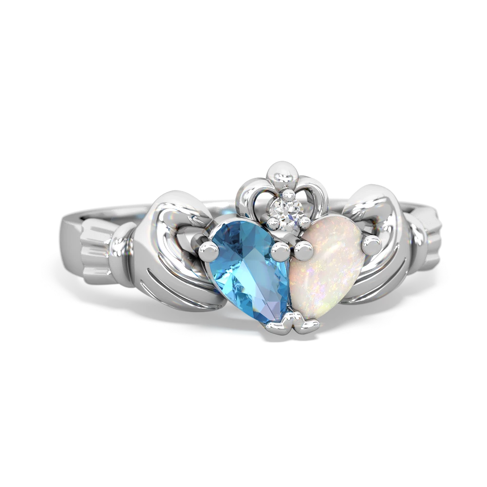 Blue Topaz 'Our Heart' Claddagh 14K White Gold ring R2388