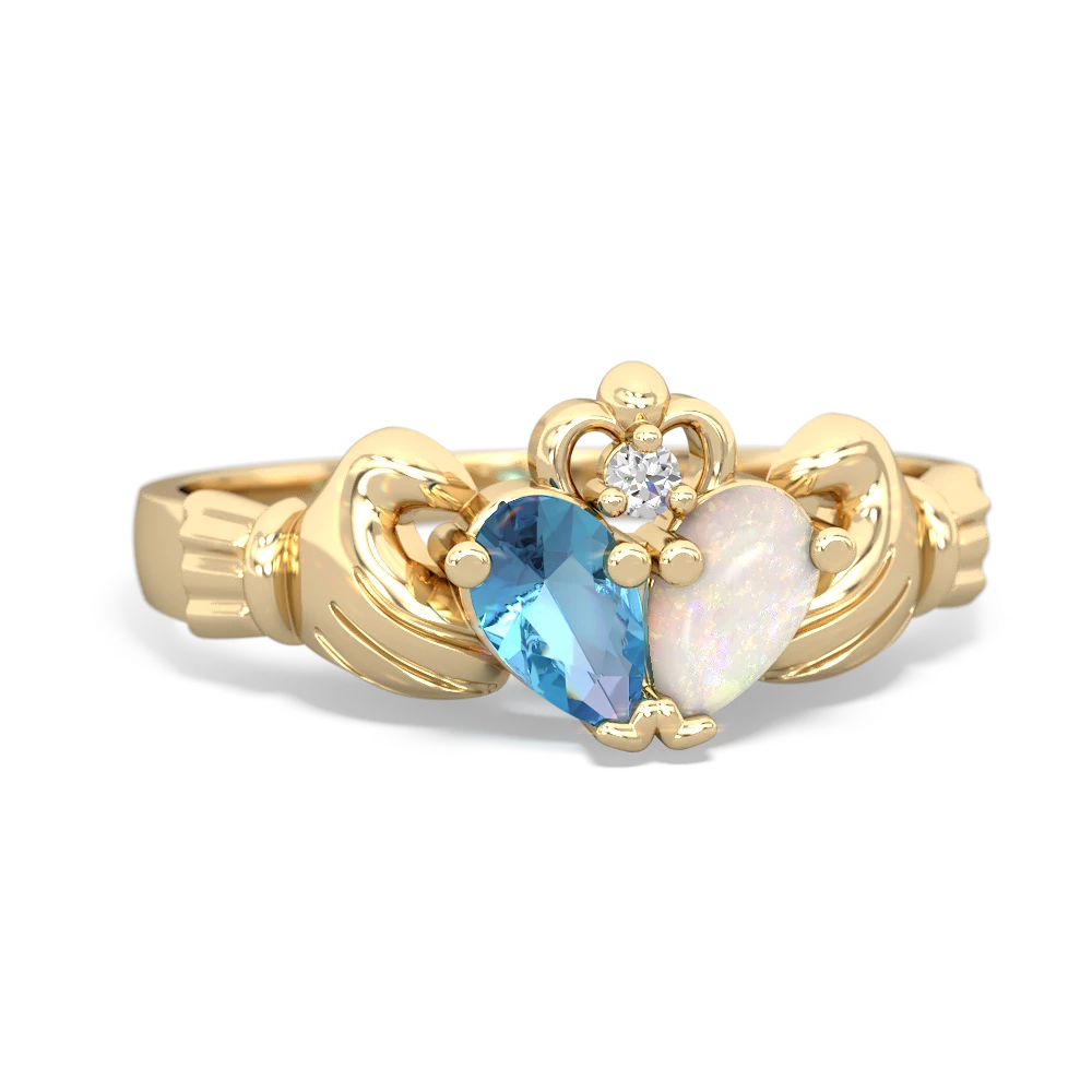 Blue Topaz 'Our Heart' Claddagh 14K Yellow Gold ring R2388