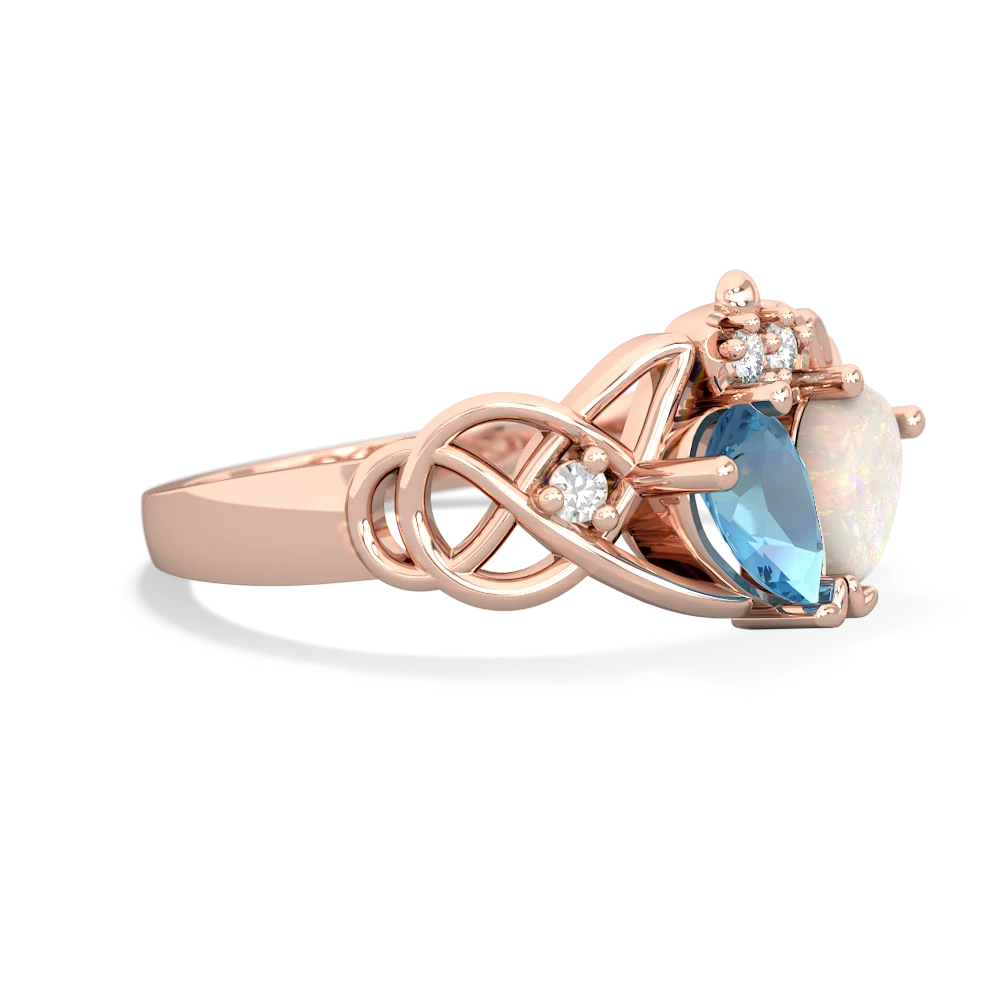 Blue Topaz 'One Heart' Celtic Knot Claddagh 14K Rose Gold ring R5322