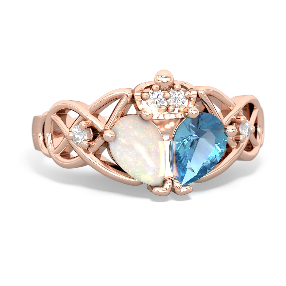 Blue Topaz 'One Heart' Celtic Knot Claddagh 14K Rose Gold ring R5322