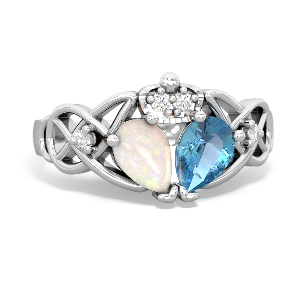 Blue Topaz 'One Heart' Celtic Knot Claddagh 14K White Gold ring R5322