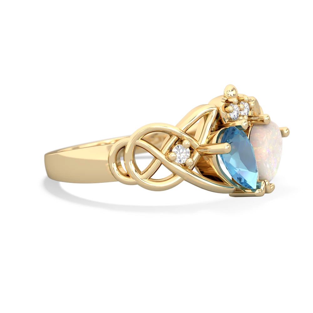 Blue Topaz 'One Heart' Celtic Knot Claddagh 14K Yellow Gold ring R5322