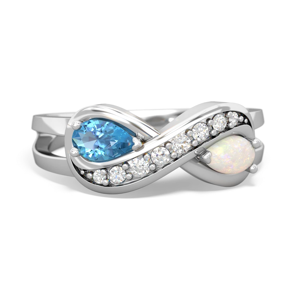 Blue Topaz Diamond Infinity 14K White Gold ring R5390