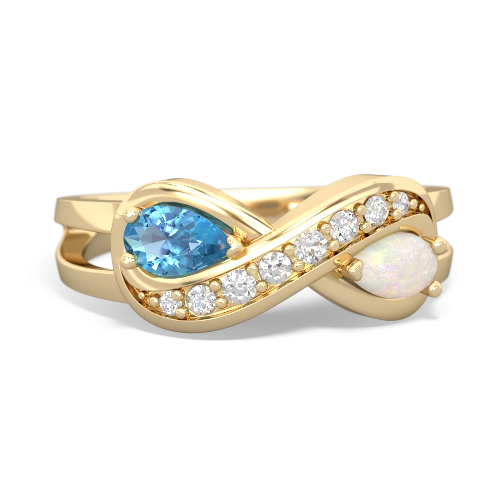 Blue Topaz Diamond Infinity 14K Yellow Gold ring R5390