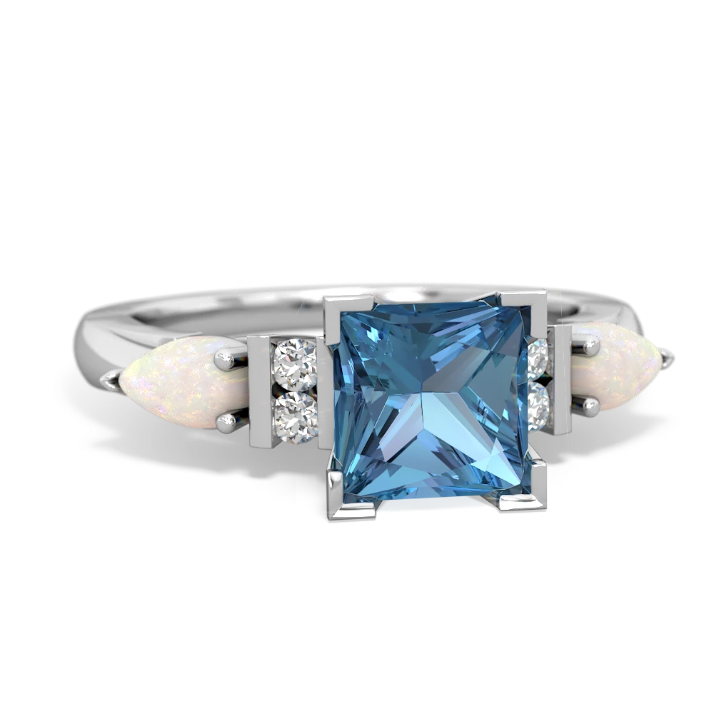 Blue Topaz 6Mm Princess Eternal Embrace Engagement 14K White Gold ring C2002