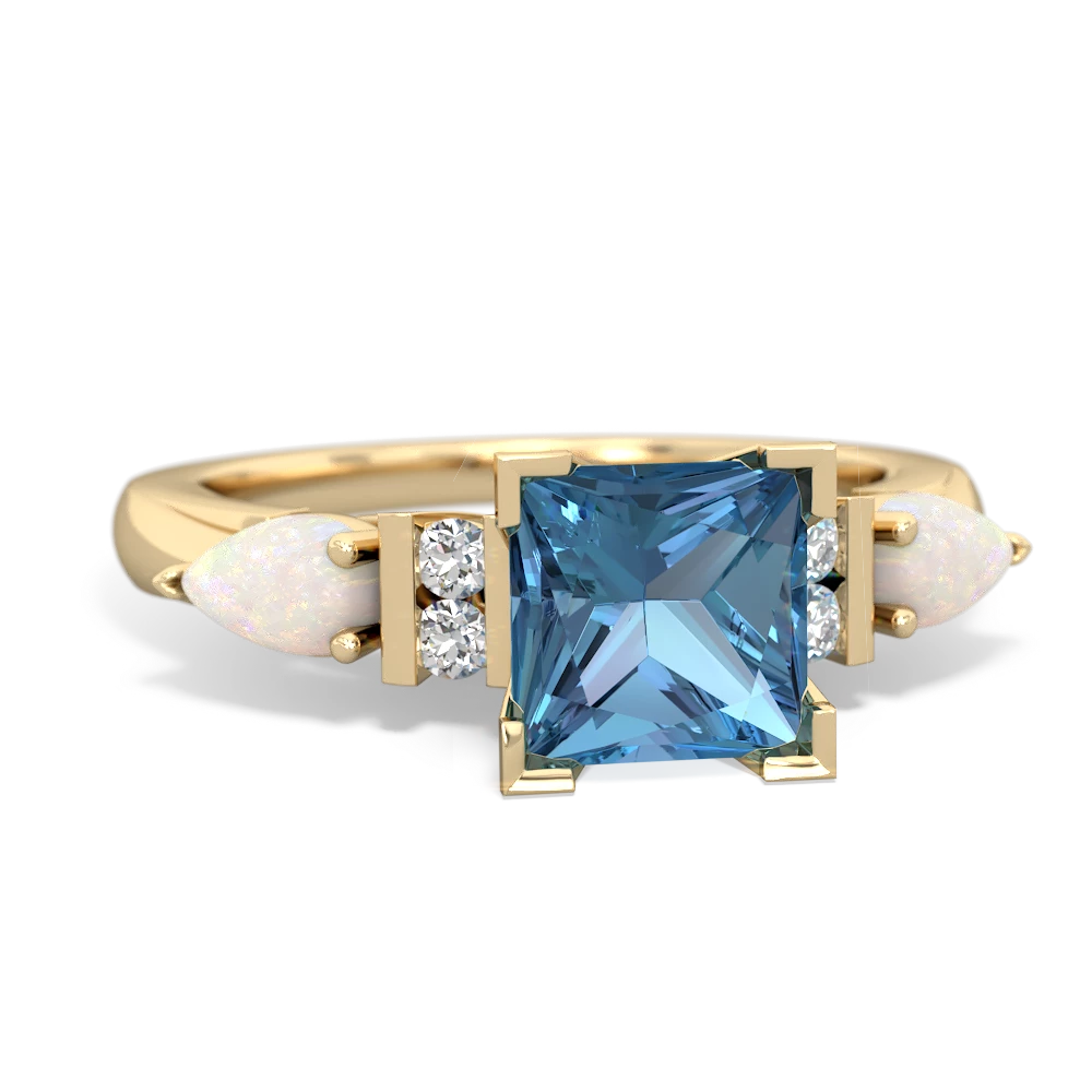 Blue Topaz 6Mm Princess Eternal Embrace Engagement 14K Yellow Gold ring C2002