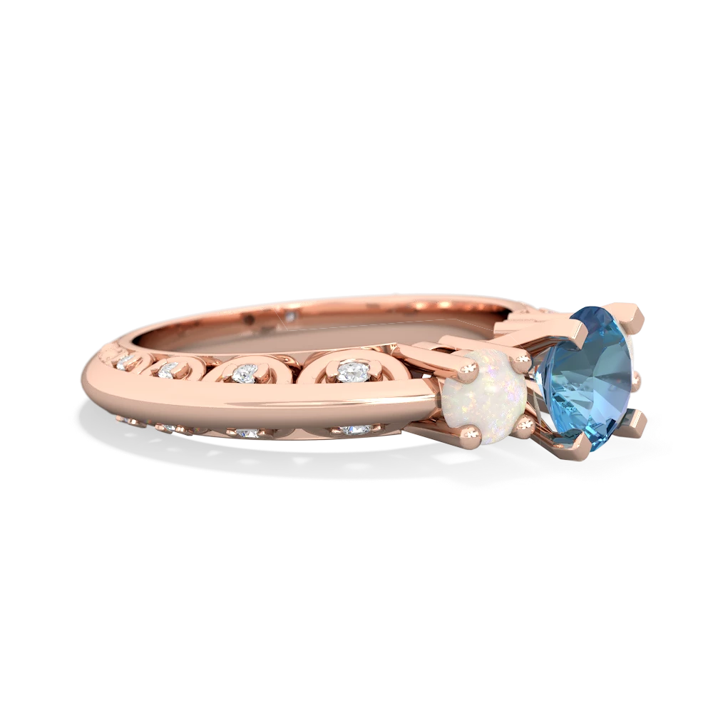 Blue Topaz Art Deco Eternal Embrace Engagement 14K Rose Gold ring C2003