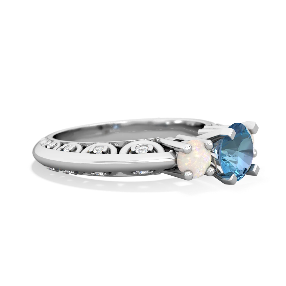 Blue Topaz Art Deco Eternal Embrace Engagement 14K White Gold ring C2003