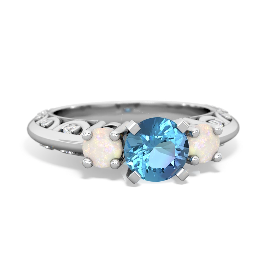 Blue Topaz Art Deco Eternal Embrace Engagement 14K White Gold ring C2003