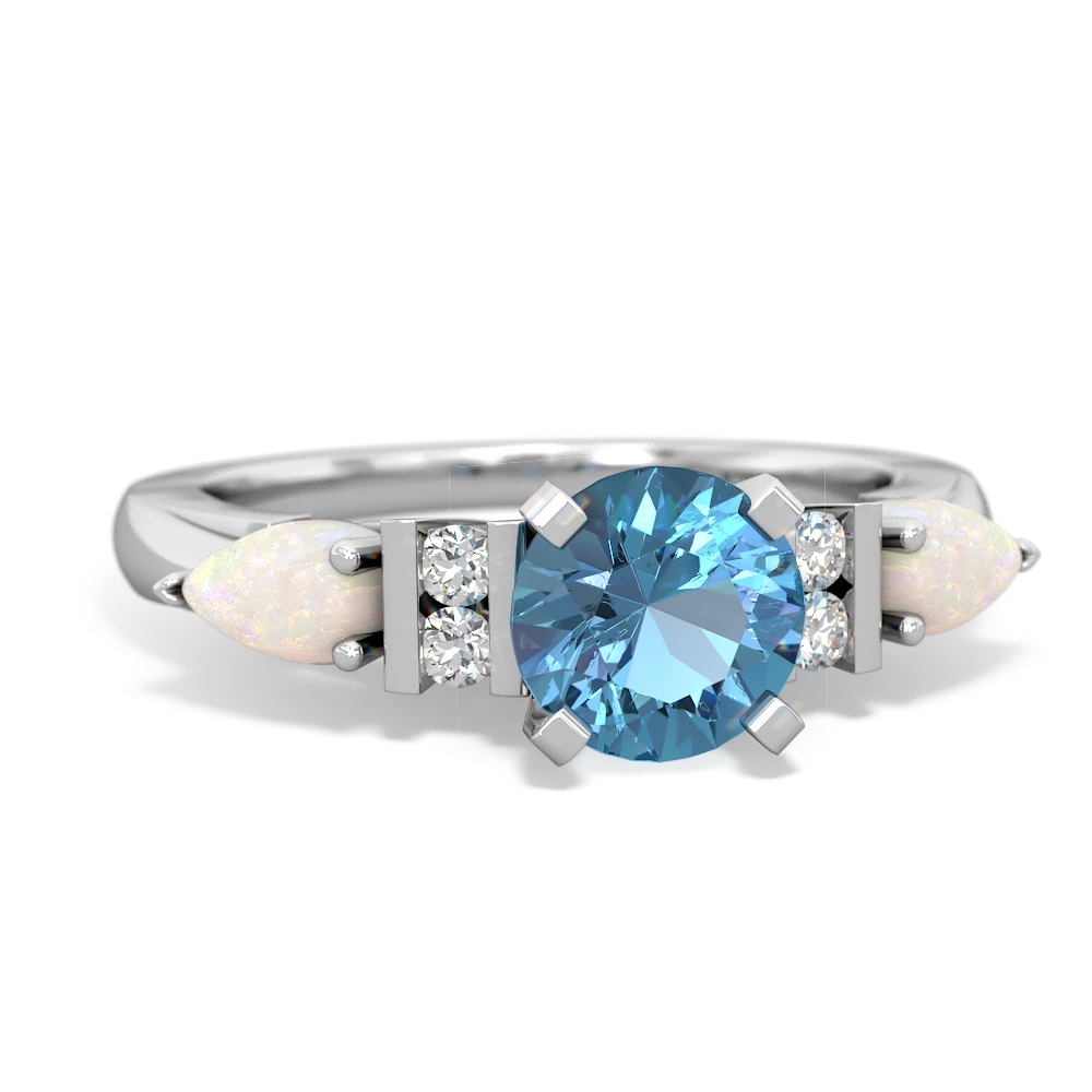 Blue Topaz 6Mm Round Eternal Embrace Engagement 14K White Gold ring R2005