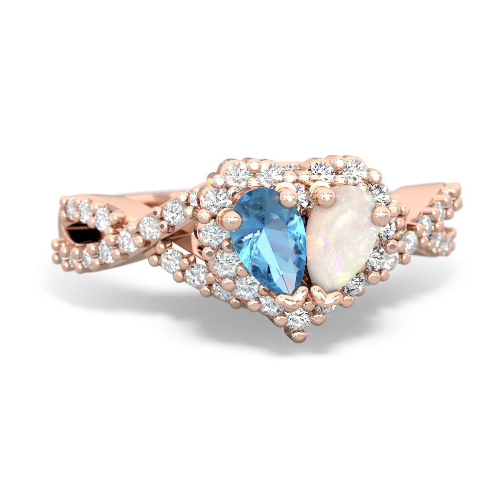 Blue Topaz Diamond Twist 'One Heart' 14K Rose Gold ring R2640HRT