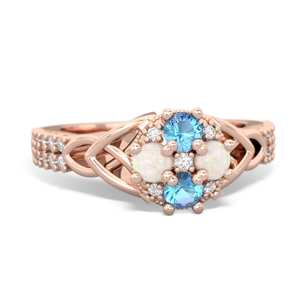 Blue Topaz Celtic Knot Cluster Engagement 14K Rose Gold ring R26443RD