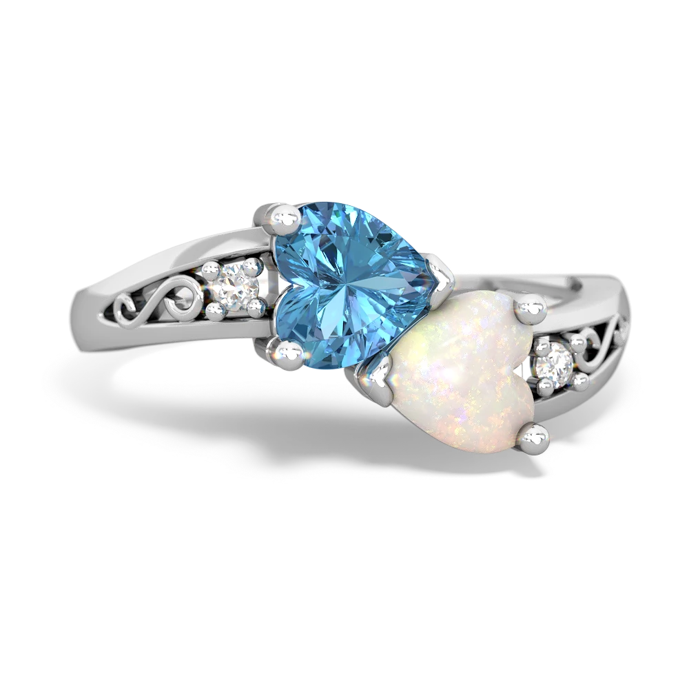 Blue Topaz Snuggling Hearts 14K White Gold ring R2178