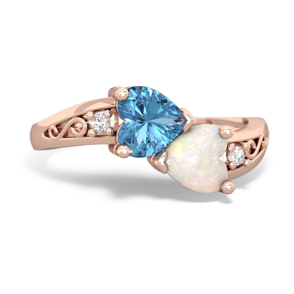 Blue Topaz Snuggling Hearts 14K Rose Gold ring R2178