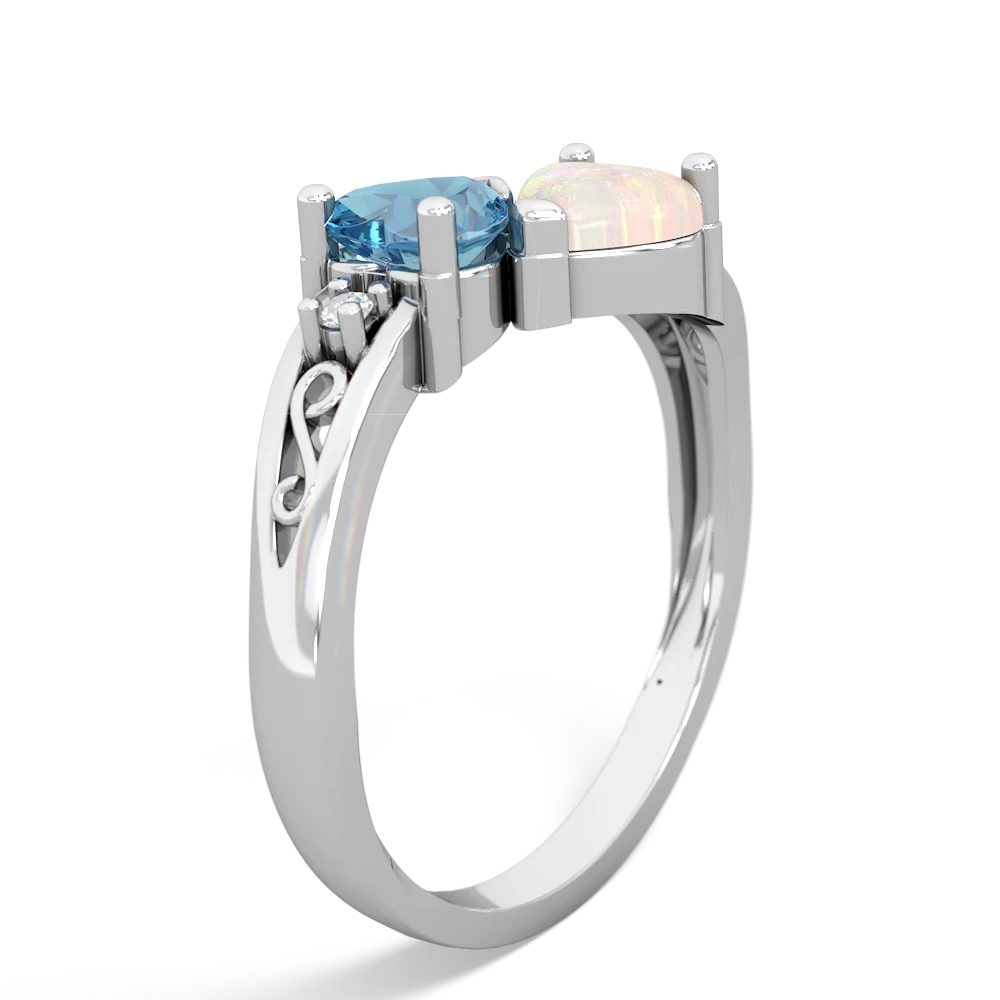 Blue Topaz Snuggling Hearts 14K White Gold ring R2178