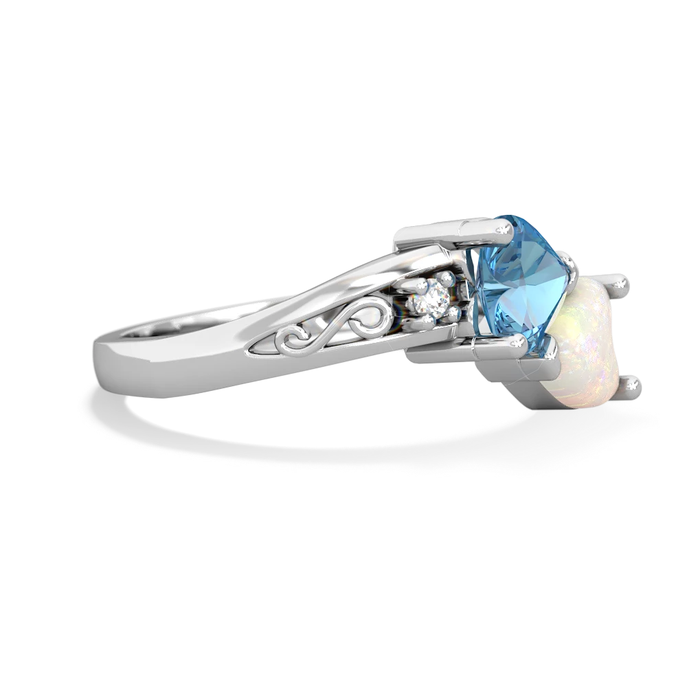 Blue Topaz Snuggling Hearts 14K White Gold ring R2178