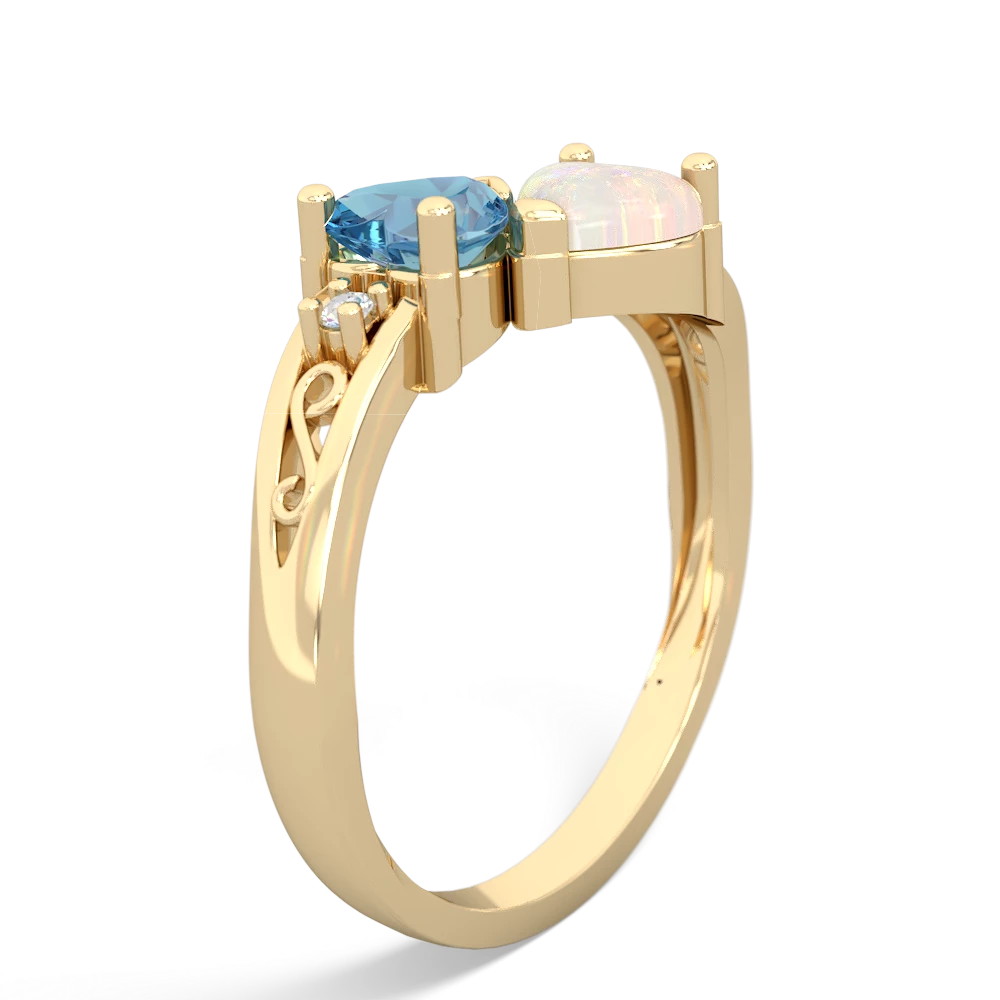 Blue Topaz Snuggling Hearts 14K Yellow Gold ring R2178