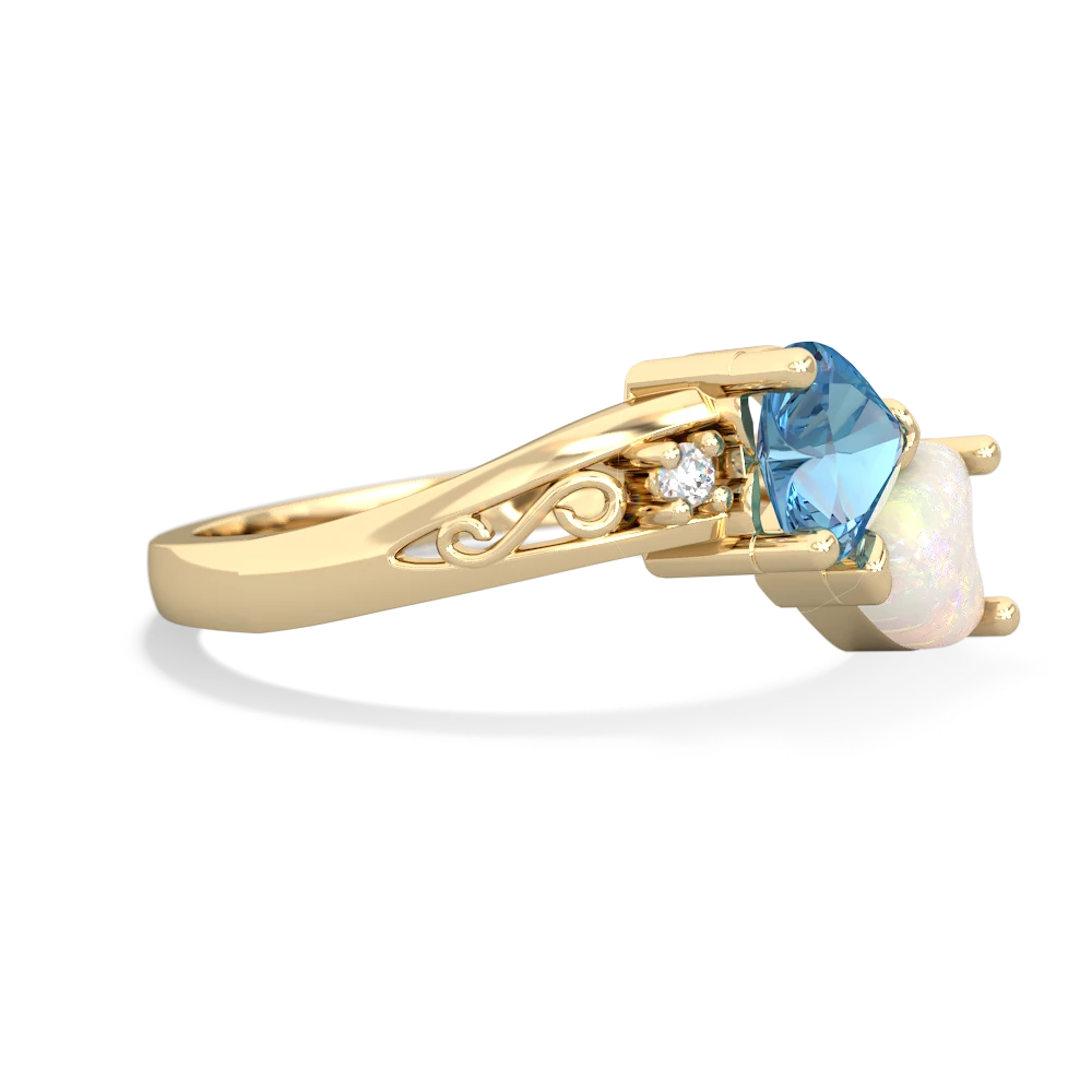 Blue Topaz Snuggling Hearts 14K Yellow Gold ring R2178