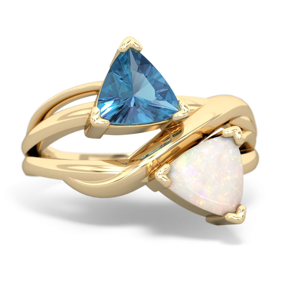 Blue Topaz Split Band Swirl 14K Yellow Gold ring R2341