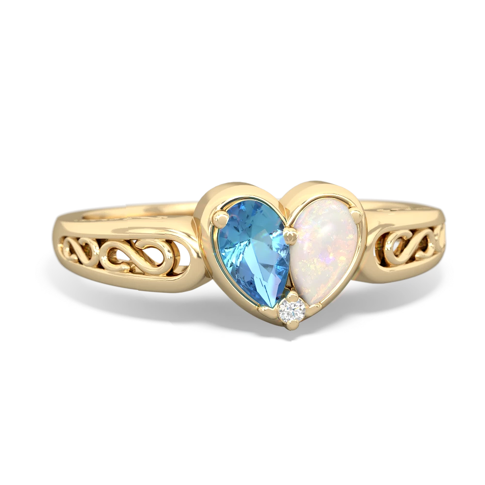 Blue Topaz Filligree 'One Heart' 14K Yellow Gold ring R5070