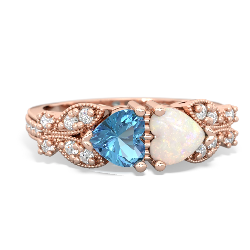 Blue Topaz Diamond Butterflies 14K Rose Gold ring R5601
