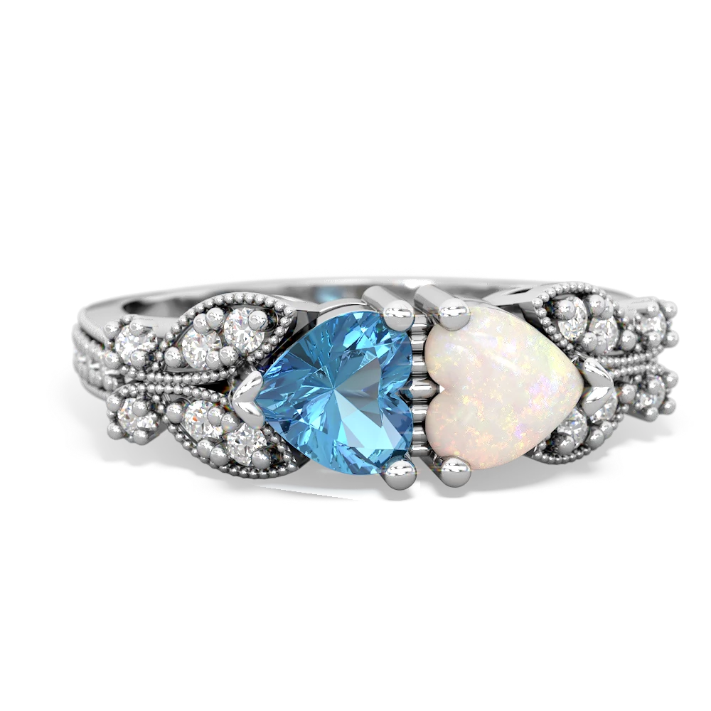 Blue Topaz Diamond Butterflies 14K White Gold ring R5601