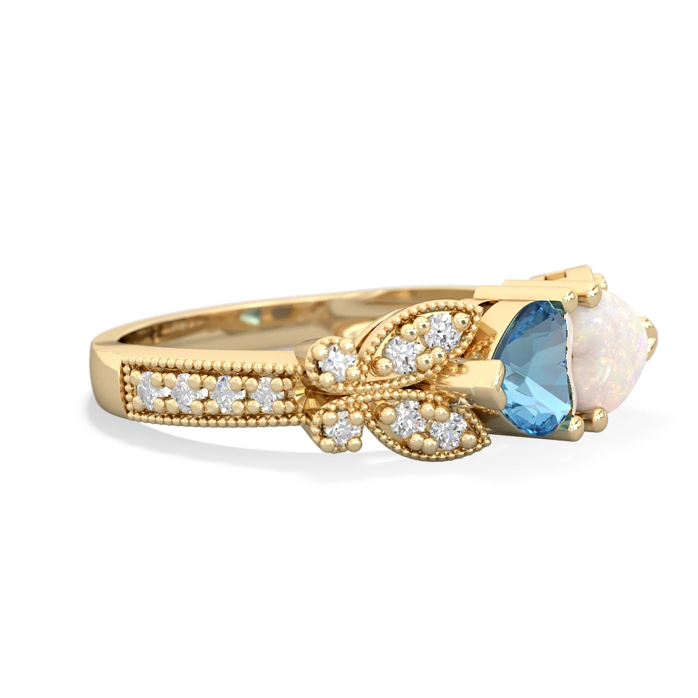 Blue Topaz Diamond Butterflies 14K Yellow Gold ring R5601