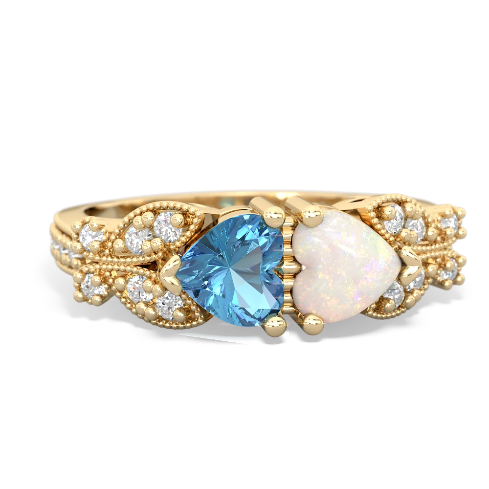 Blue Topaz Diamond Butterflies 14K Yellow Gold ring R5601