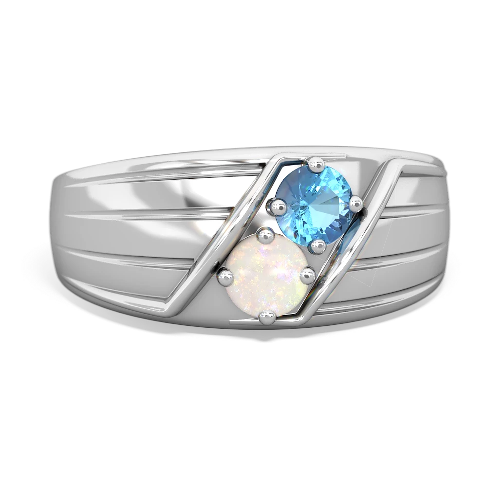 Blue Topaz Men's Streamline 14K White Gold ring R0460