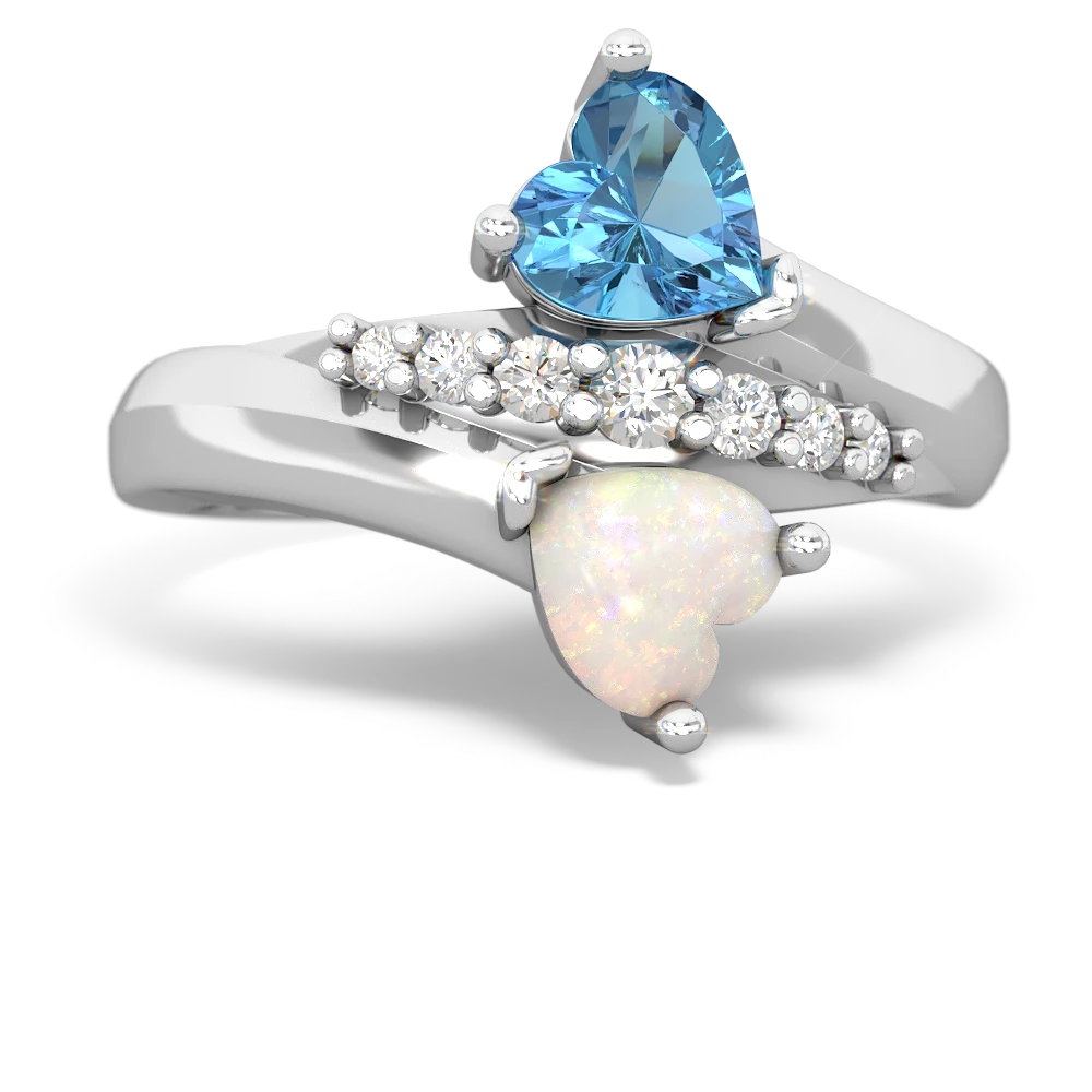 Blue Topaz Heart To Heart 14K White Gold ring R2064