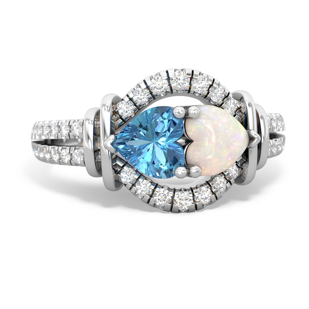 Blue Topaz Art-Deco Keepsake 14K White Gold ring R5630