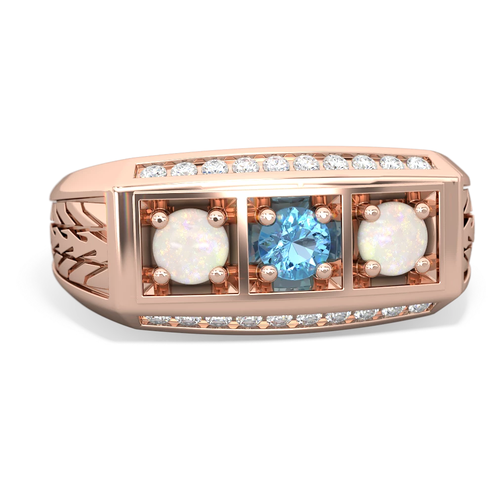 Blue Topaz Three Stone Tire Tread Men's 14K Rose Gold ring R0520