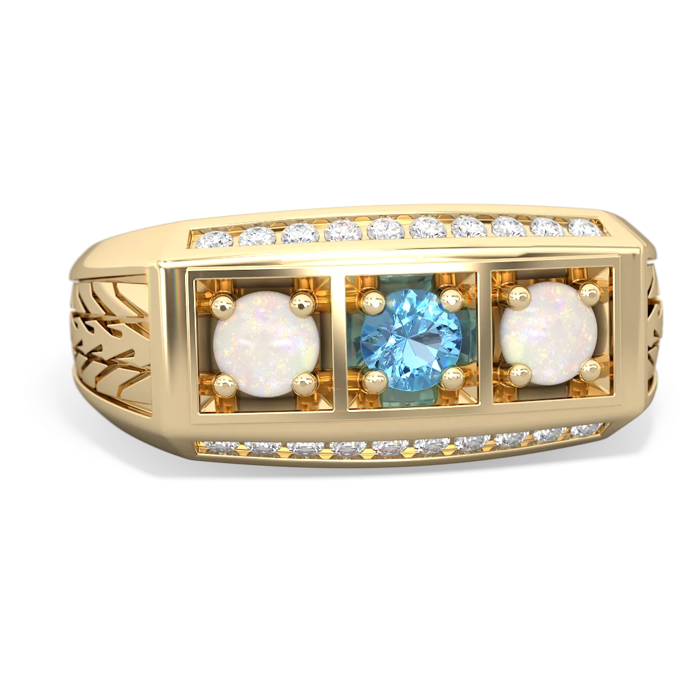 Blue Topaz Three Stone Tire Tread Men's 14K Yellow Gold ring R0520