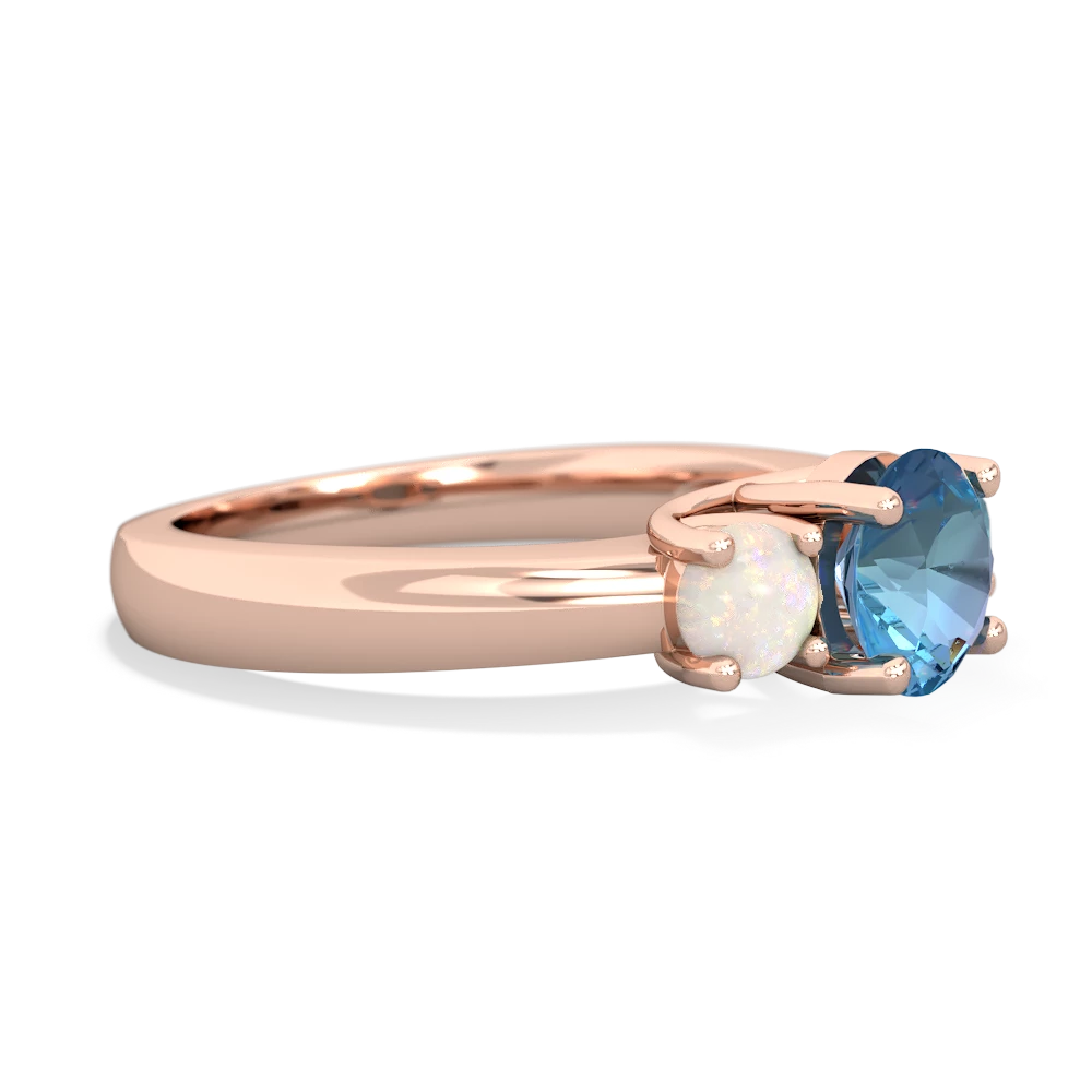 Blue Topaz Three Stone Round Trellis 14K Rose Gold ring R4018