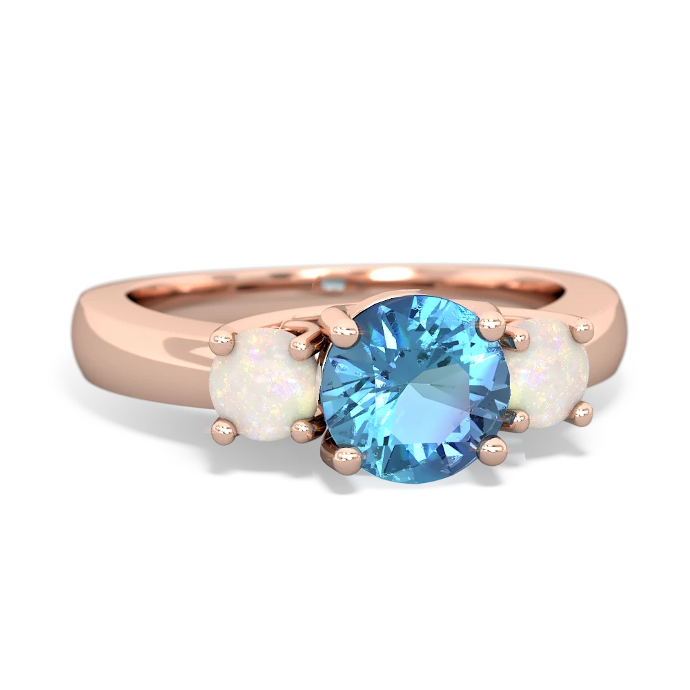 Blue Topaz Three Stone Round Trellis 14K Rose Gold ring R4018