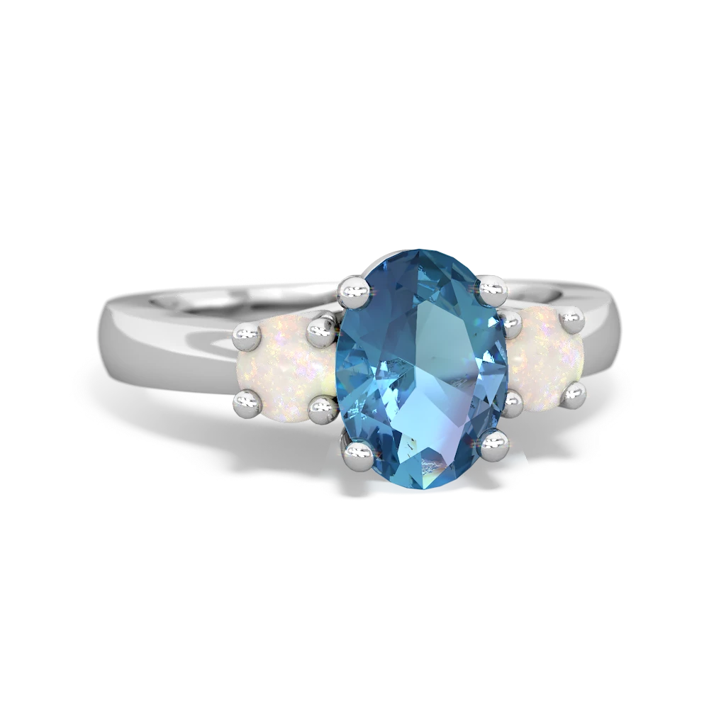 Blue Topaz Three Stone Oval Trellis 14K White Gold ring R4024