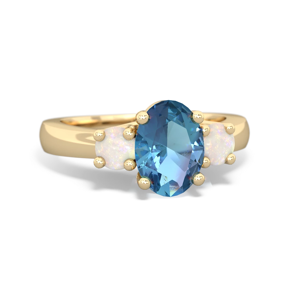 Blue Topaz Three Stone Oval Trellis 14K Yellow Gold ring R4024