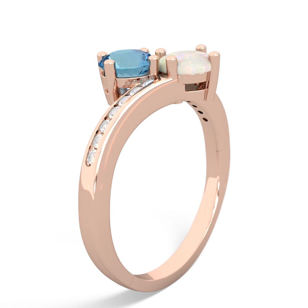 Blue Topaz Channel Set Two Stone 14K Rose Gold ring R5303