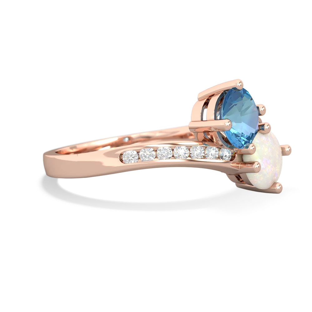 Blue Topaz Channel Set Two Stone 14K Rose Gold ring R5303