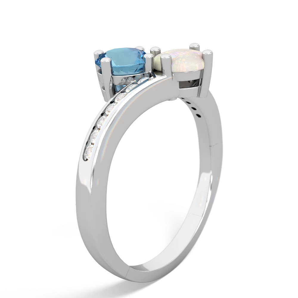 Blue Topaz Channel Set Two Stone 14K White Gold ring R5303