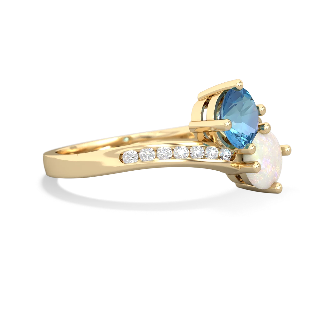 Blue Topaz Channel Set Two Stone 14K Yellow Gold ring R5303