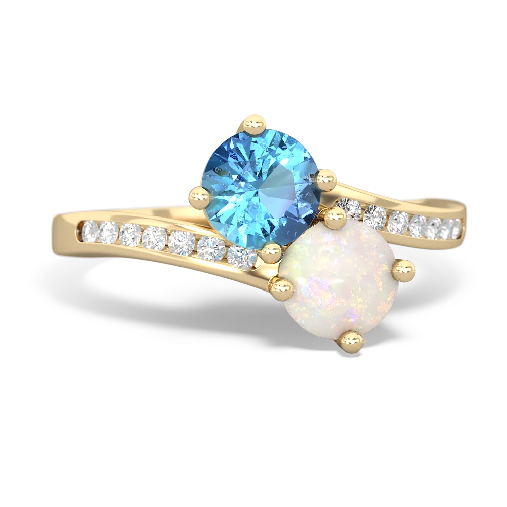 Blue Topaz Channel Set Two Stone 14K Yellow Gold ring R5303