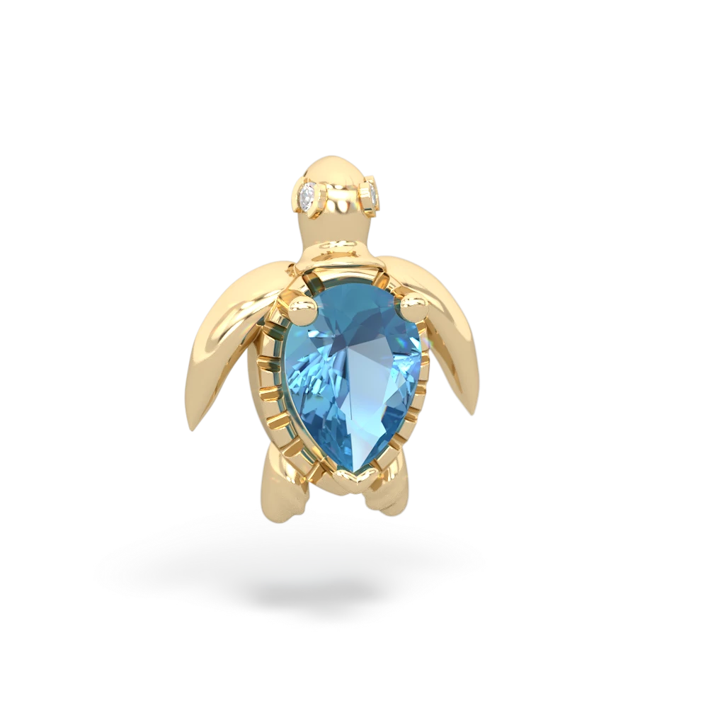 Blue Topaz Baby Sea Turtle 14K Yellow Gold pendant P5241