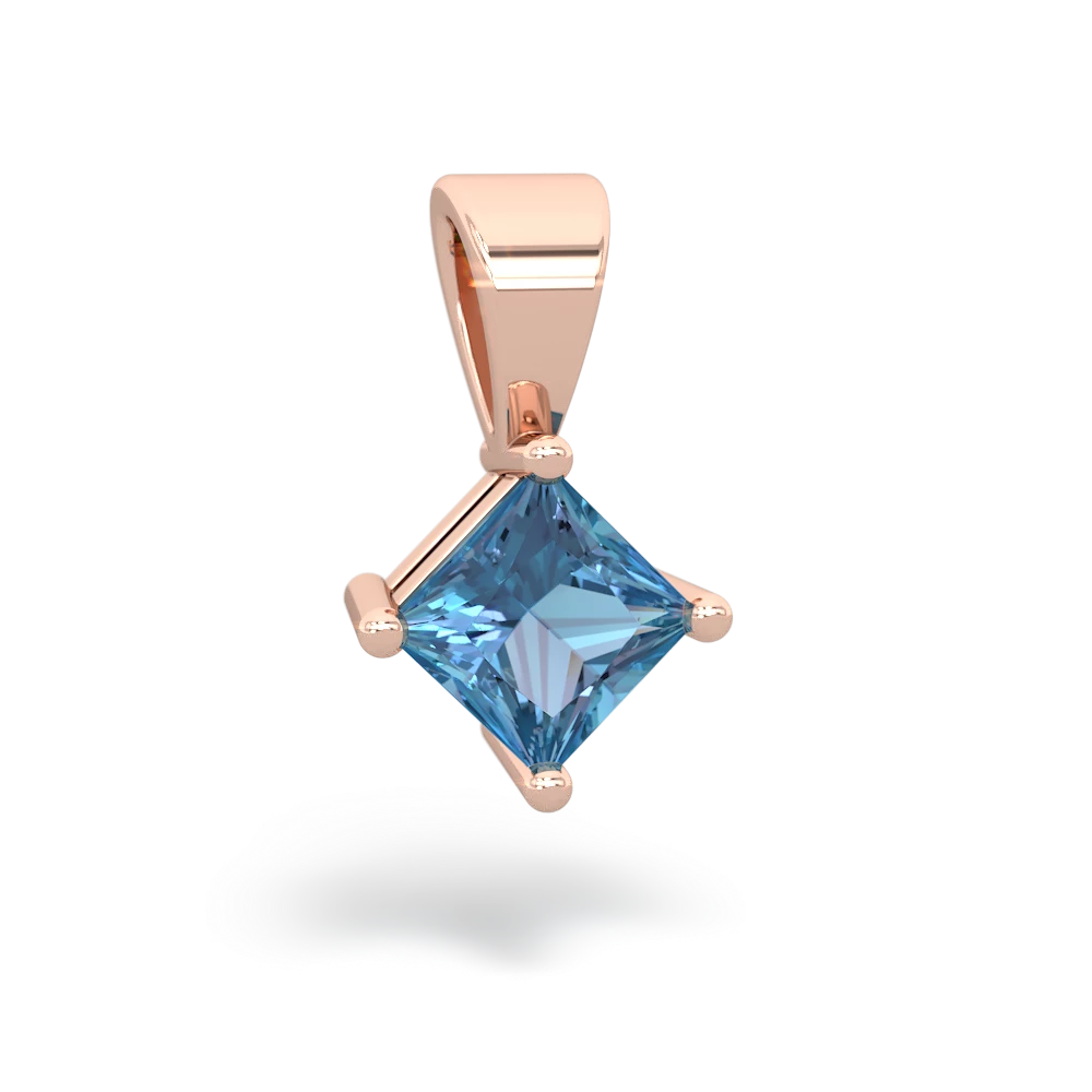 Blue Topaz 5Mm Princess Solitaire 14K Rose Gold pendant P1789