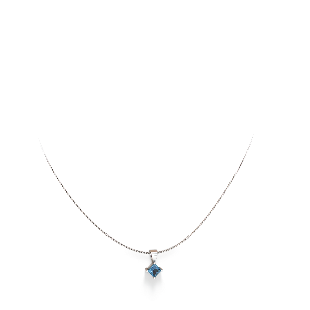 Blue Topaz 5Mm Princess Solitaire 14K White Gold pendant P1789