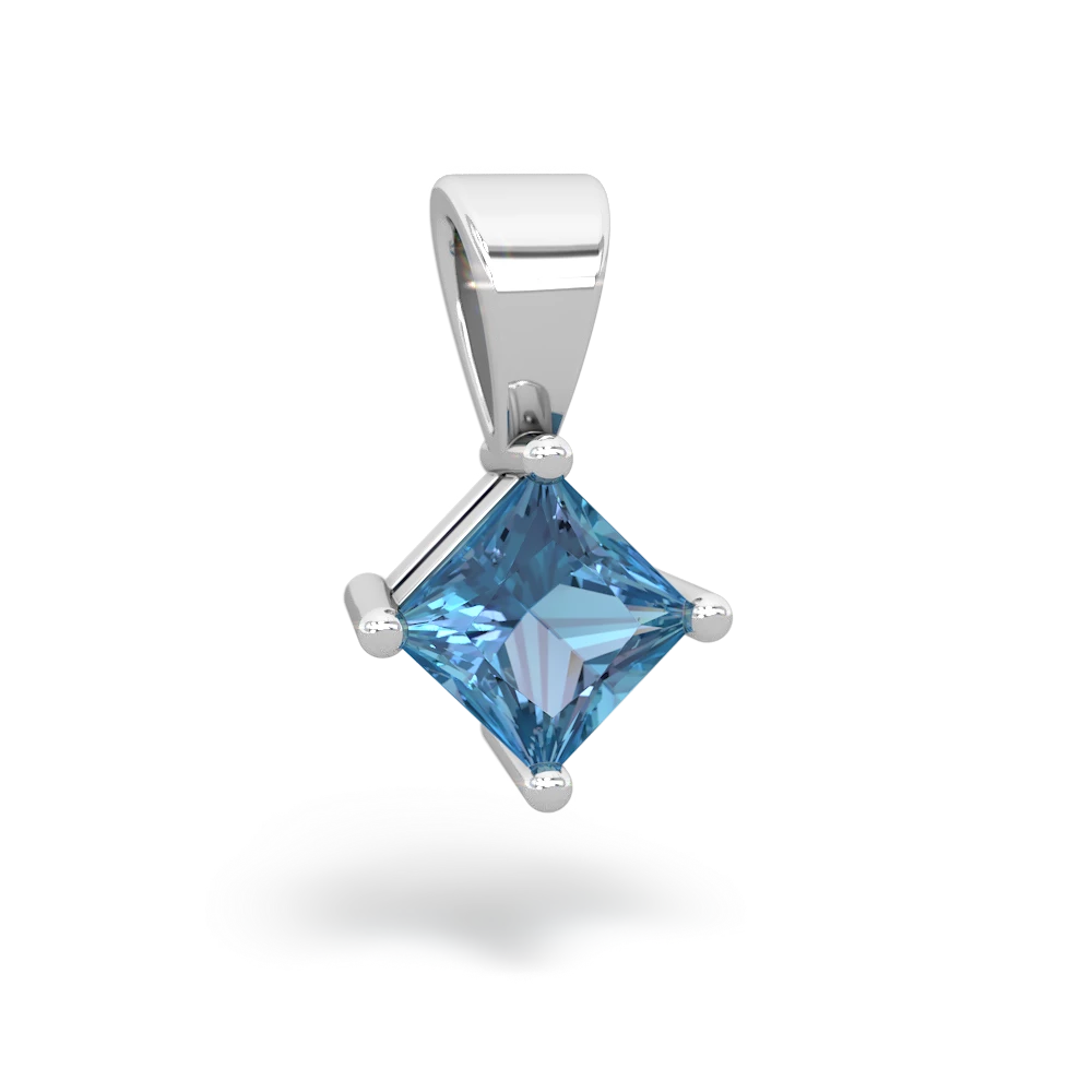 Blue Topaz 5Mm Princess Solitaire 14K White Gold pendant P1789