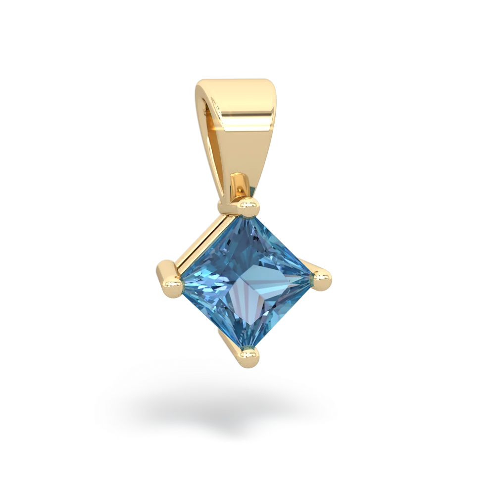 Blue Topaz 5Mm Princess Solitaire 14K Yellow Gold pendant P1789