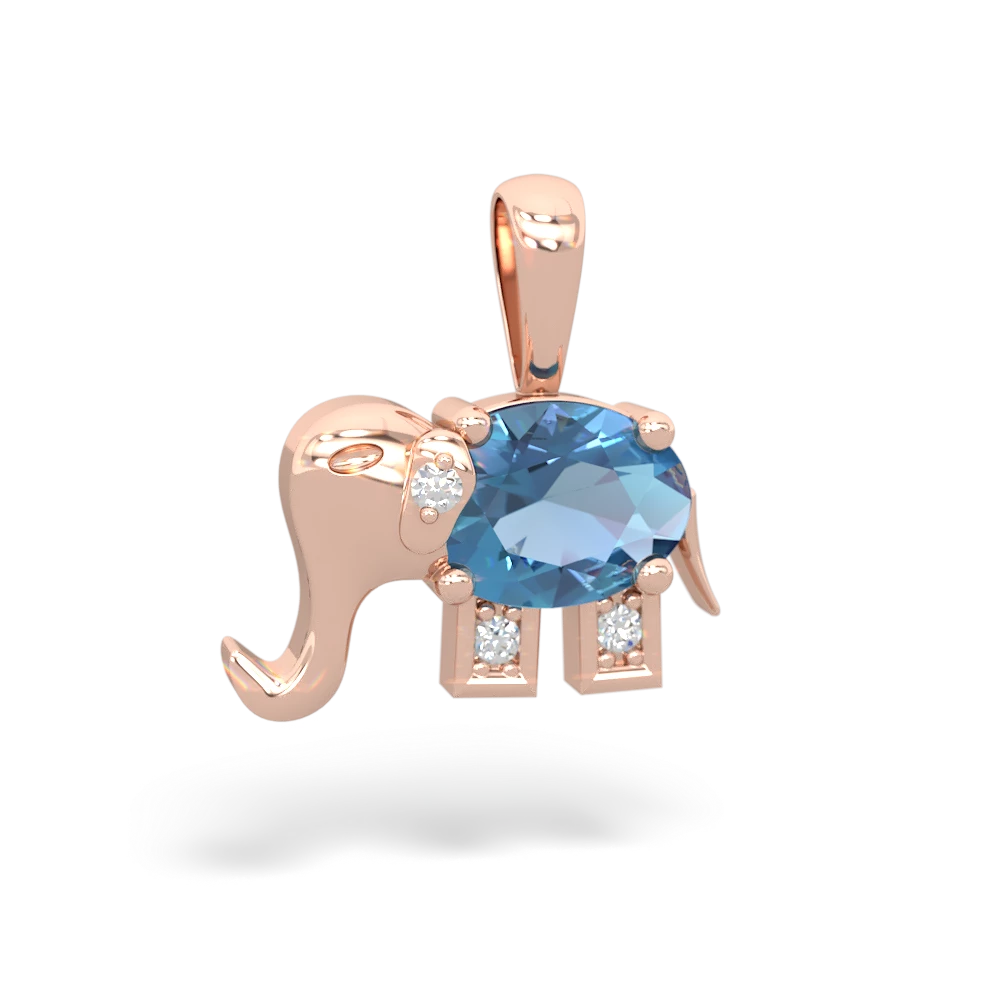 Blue Topaz Elephant 14K Rose Gold pendant P2555