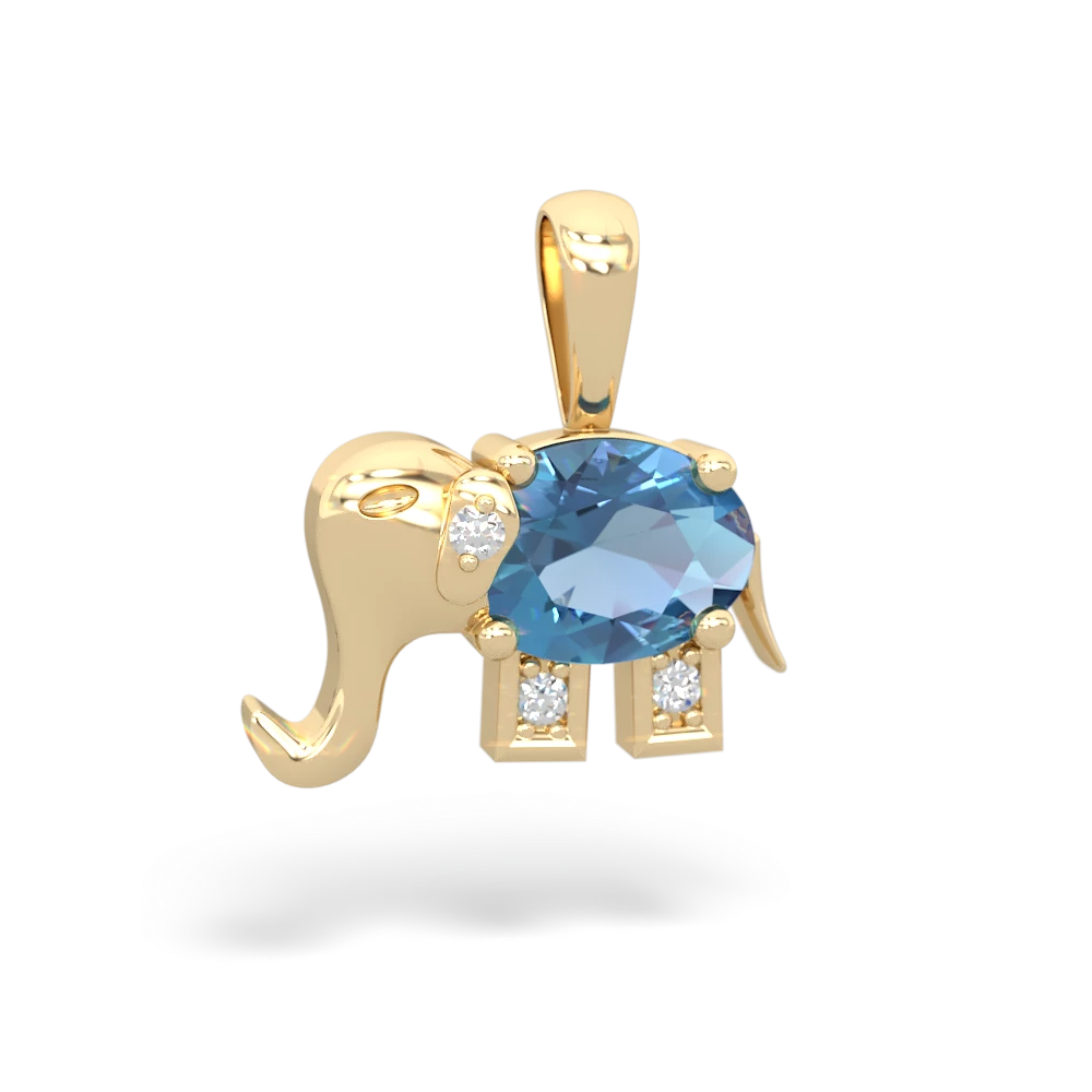 Blue Topaz Elephant 14K Yellow Gold pendant P2555