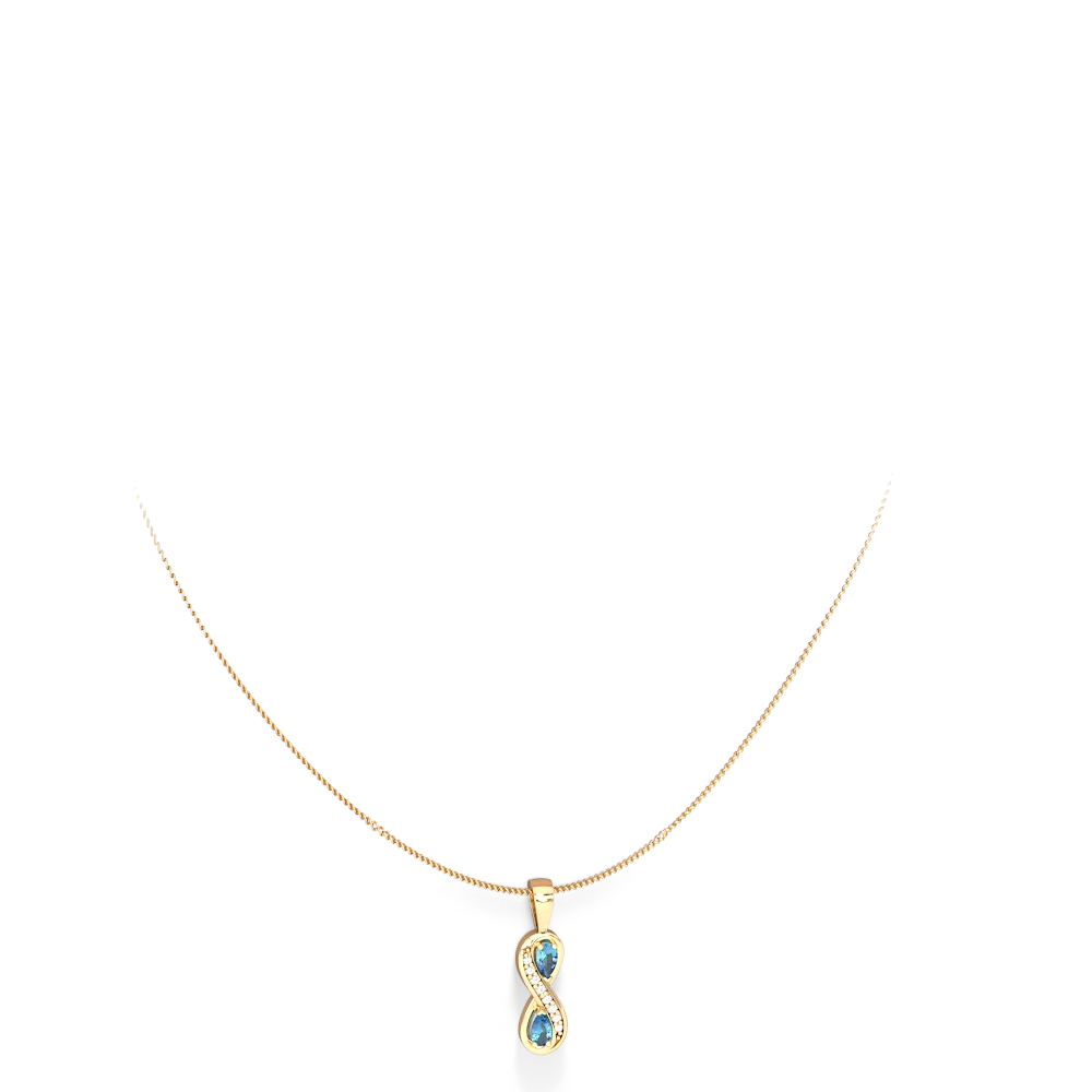 Blue Topaz Diamond Infinity 14K Yellow Gold pendant P5390